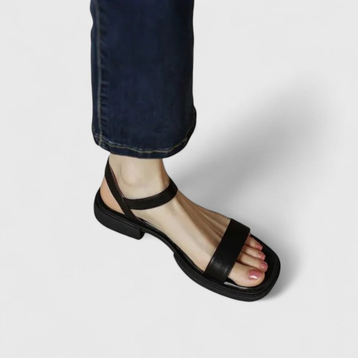 Sandalias Planas Mujer con Hebilla y Dos Tiras Ajuste en Tobillo