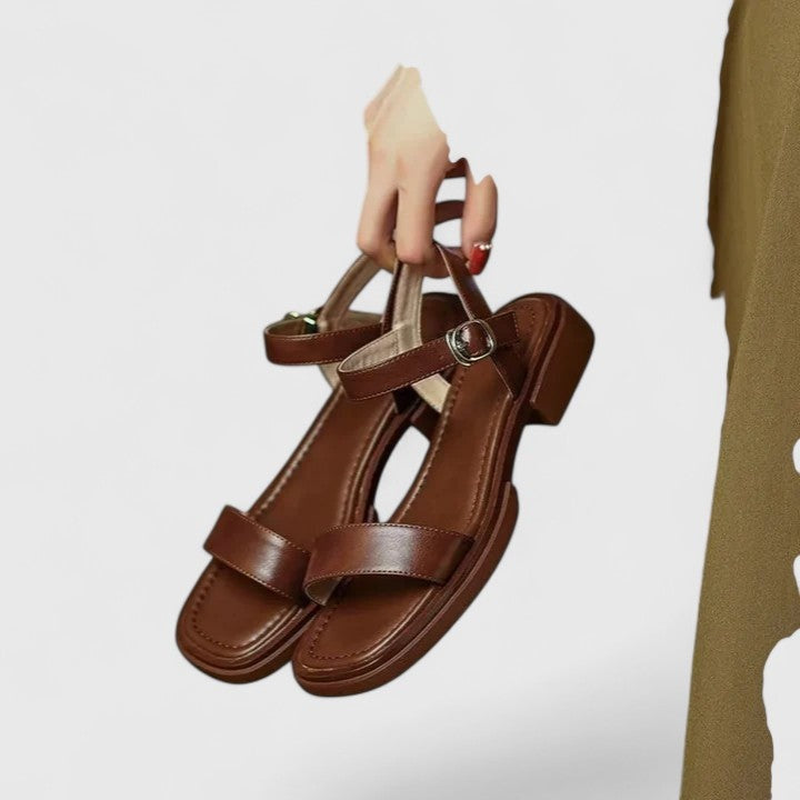 Sandalias Planas Mujer con Hebilla y Dos Tiras Ajuste en Tobillo