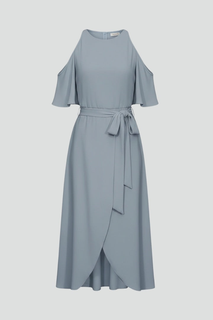Vestido Midi Mujer Asimétrico Halter con Cinturón - Mavetta