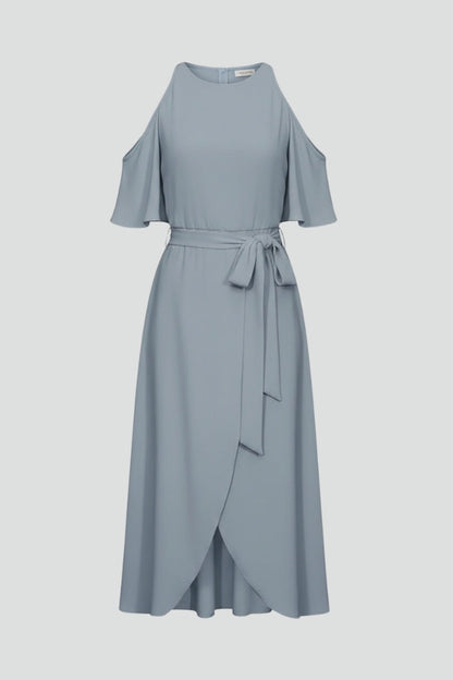 Vestido Midi Mujer Asimétrico Halter con Cinturón - Mavetta