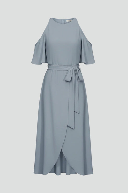 Vestido Midi Mujer Asimétrico Halter con Cinturón - Mavetta