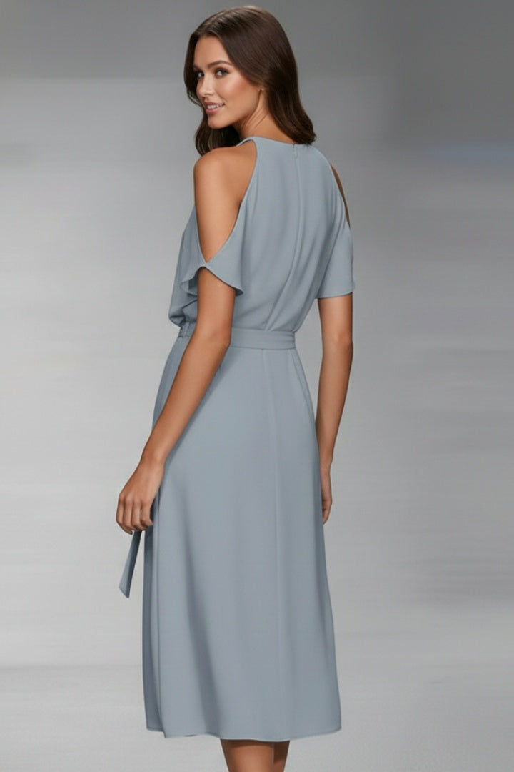 Vestido Midi Mujer Asimétrico Halter con Cinturón