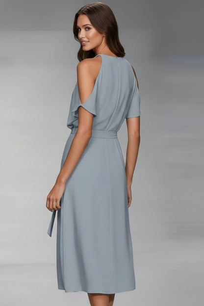 Vestido Midi Mujer Asimétrico Halter con Cinturón