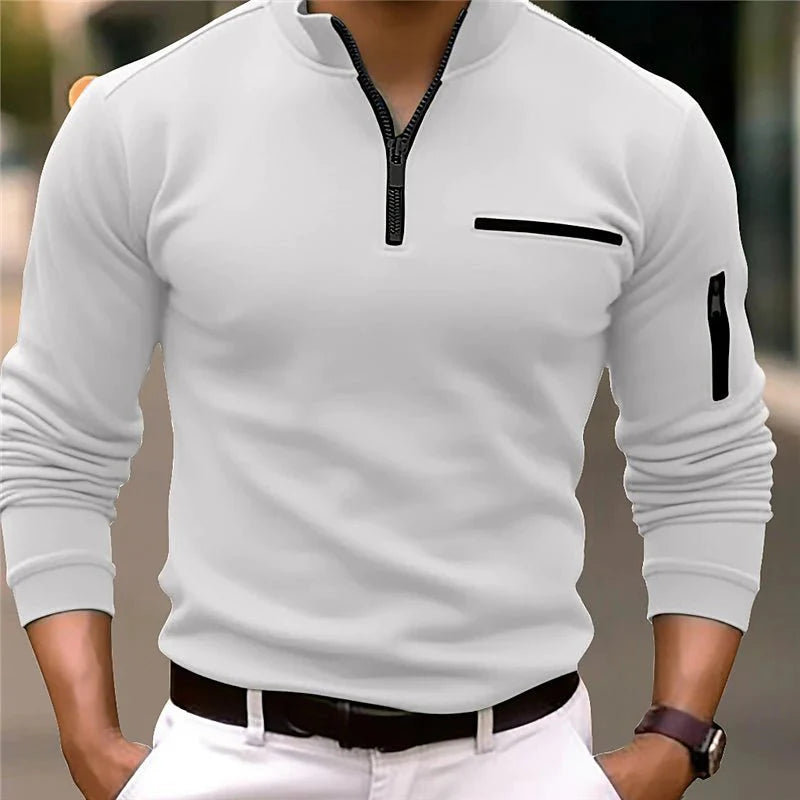 Jersey hombre de manga larga con cremallera y bolsillo en el pecho