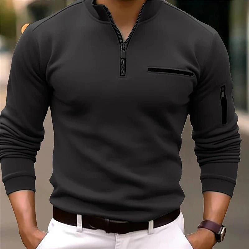 Jersey hombre de manga larga con cremallera y bolsillo en el pecho