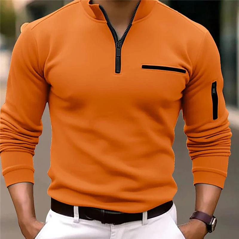 Jersey hombre de manga larga con cremallera y bolsillo en el pecho