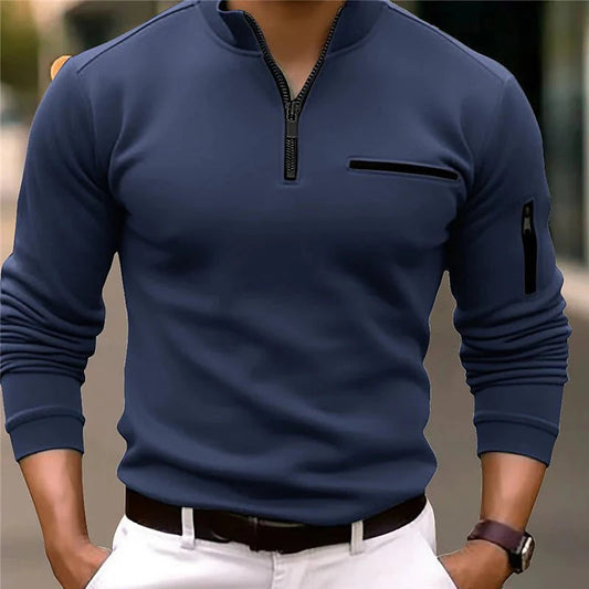 Jersey hombre de manga larga con cremallera y bolsillo en el pecho - Mavetta