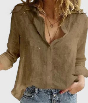 Camisa Mujer de Lino Cuello de Solapa