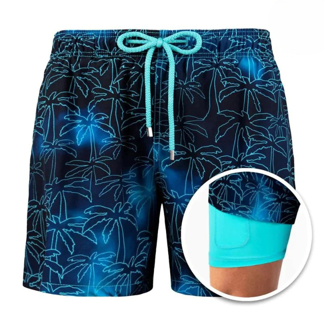 Bañador Hombre Natación Estampado Tropical Cintura Elástica