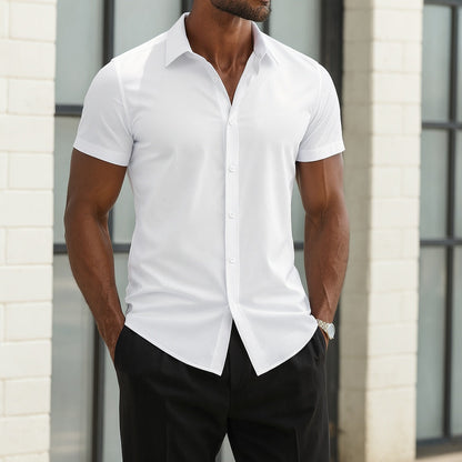 Camisa de Vestir Hombre Algodón Manga Corta Slim Fit