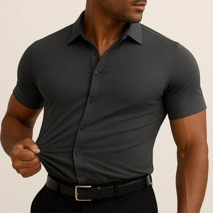 Camisa de Vestir Hombre Algodón Manga Corta Slim Fit