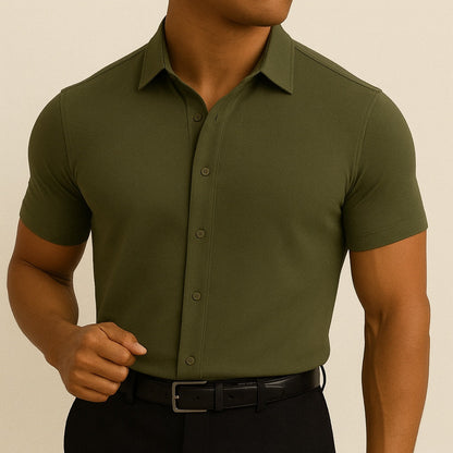 Camisa de Vestir Hombre Algodón Manga Corta Slim Fit