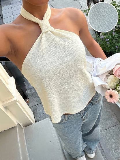 Mujer Halter Algodón Sin Mangas Espalda Descubierta