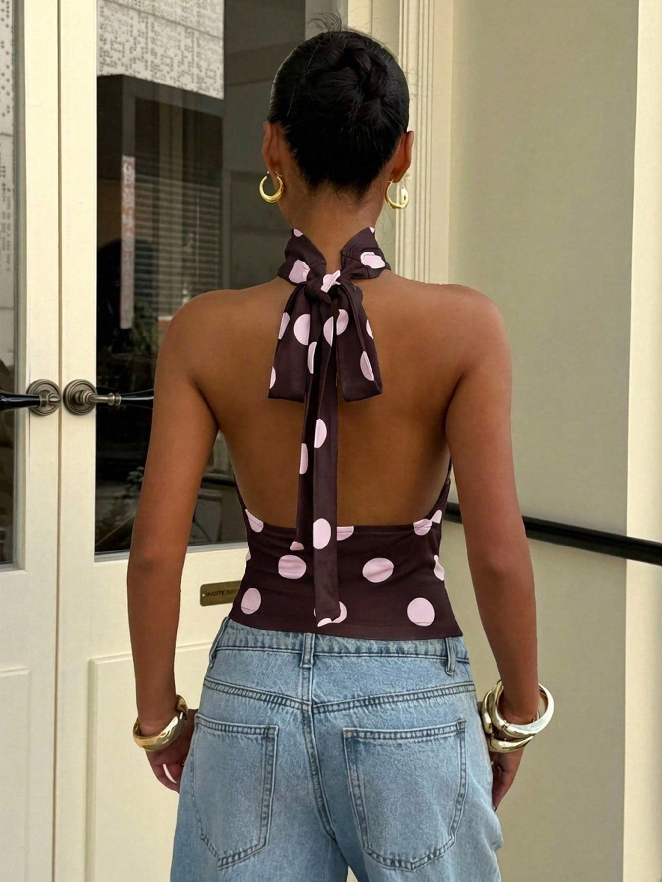 Halter Mujer de Lunares Cuello Alto Espalda Descubierta