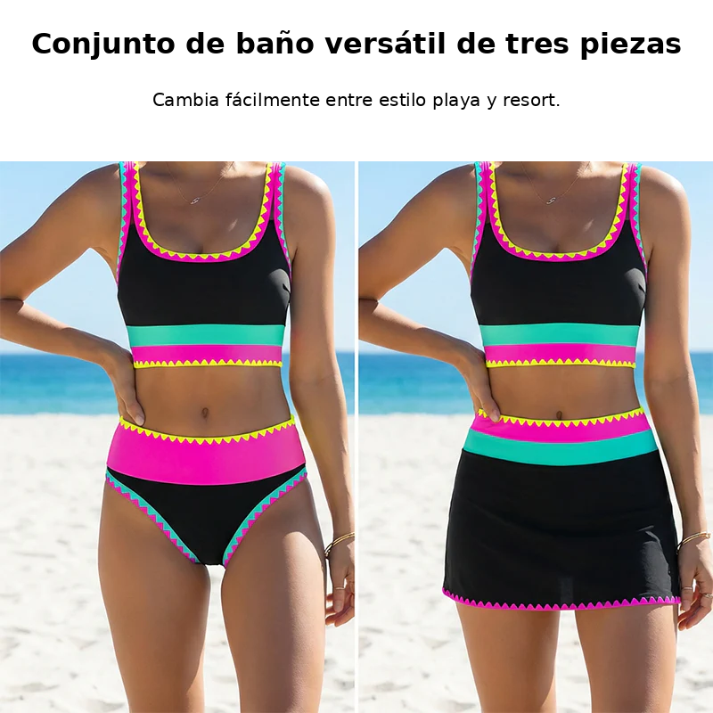 Bikini Mujer Piezas Cintura Alta Diseño Zigzag Playa