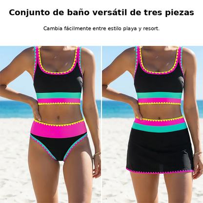 Bikini Mujer Piezas Cintura Alta Diseño Zigzag Playa