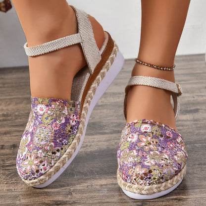 Alpargatas Planas Mujer Estampado Floral Tiras Cruzadas
