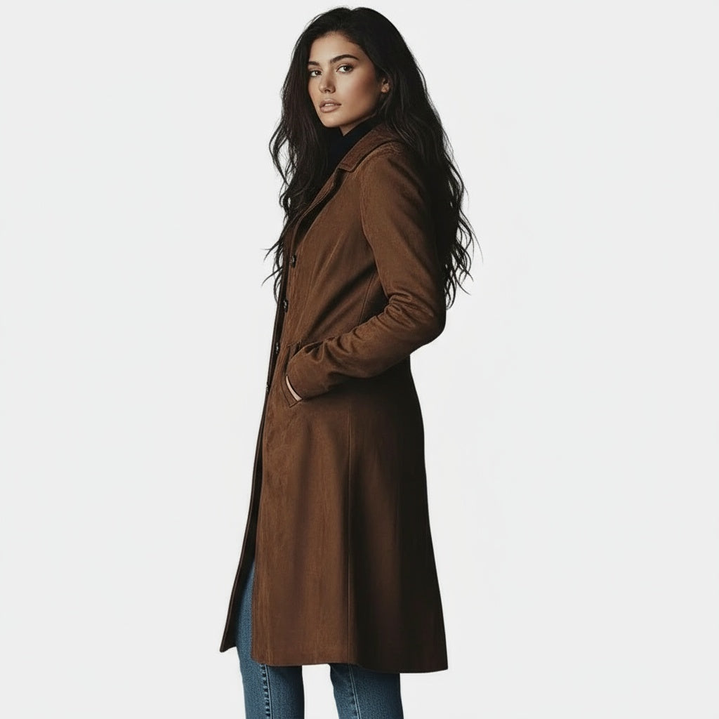 Abrigo largo mujer efecto ante con botones elegante