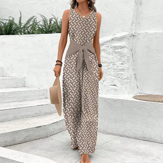 Mono Largo Mujer Sin Mangas Cuello en V Lazo Cintura - Mavetta