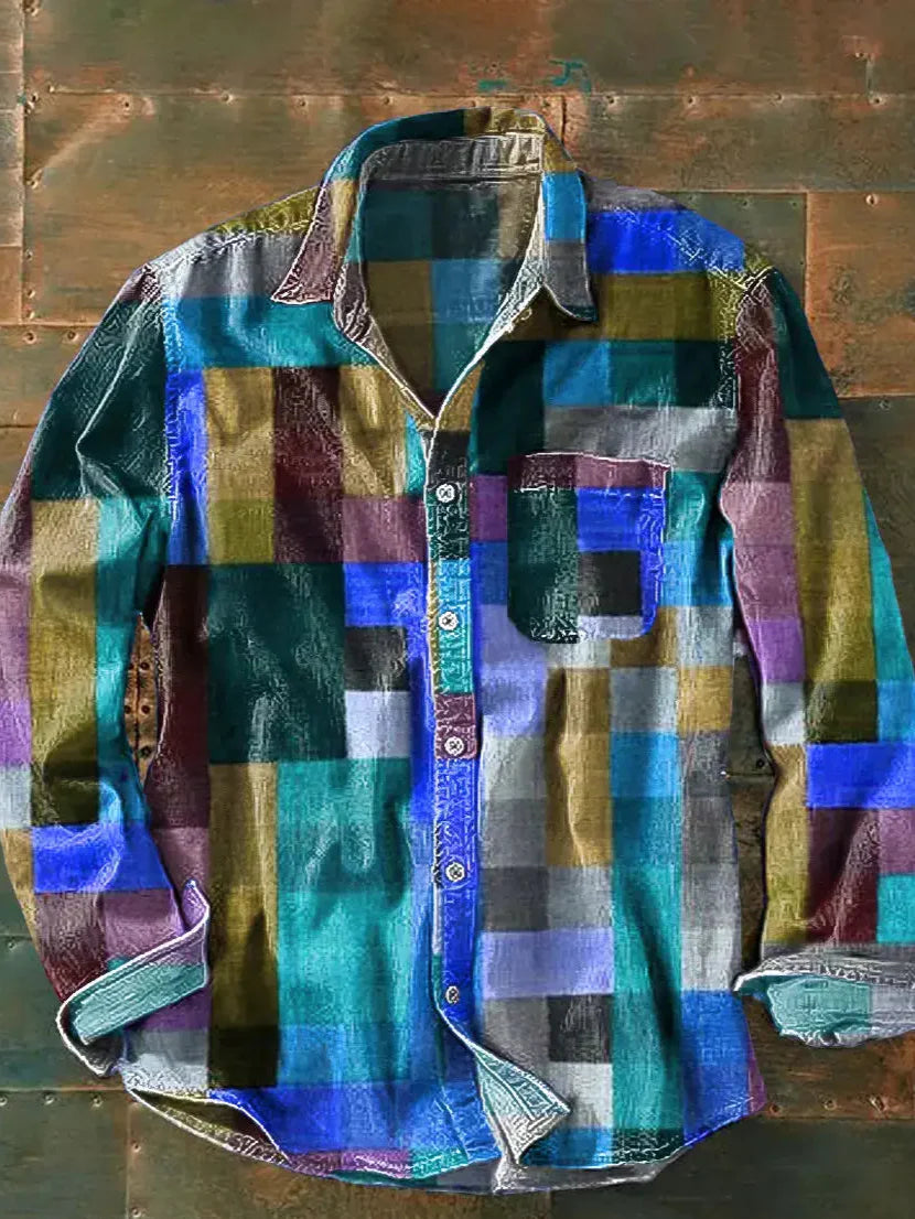Camisa hombre manga larga de patchwork informal