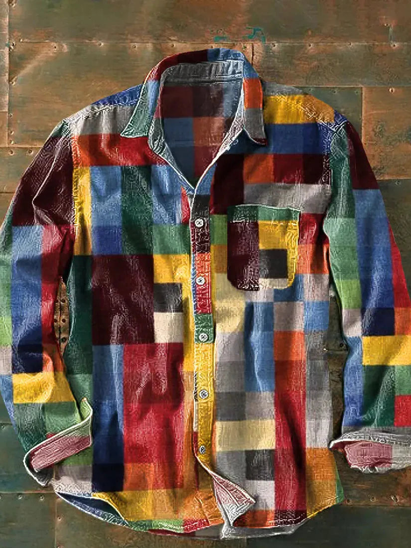 Camisa hombre manga larga de patchwork informal - Mavetta