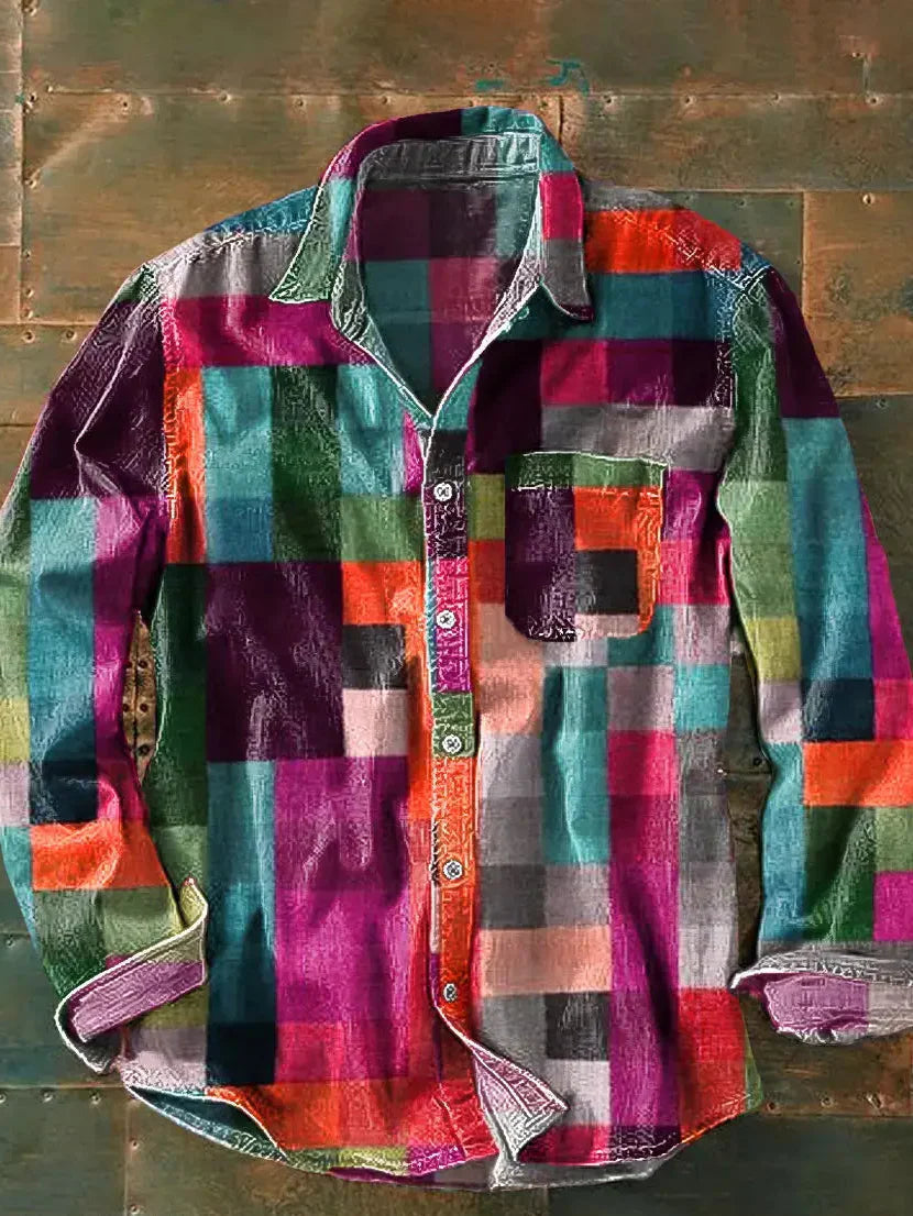 Camisa hombre manga larga de patchwork informal