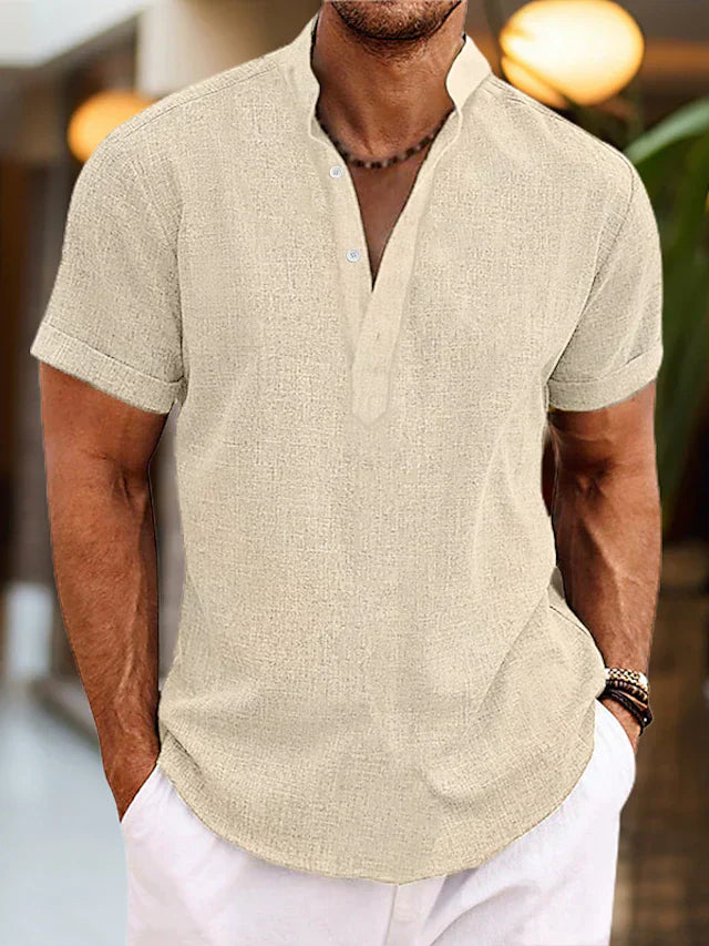 Camiseta hombre manga corta cuello henley diseño casual