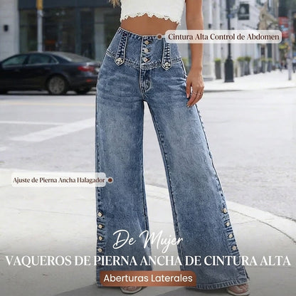 Pantalones Vaqueros Mujer Cintura Alta Corte Ancho