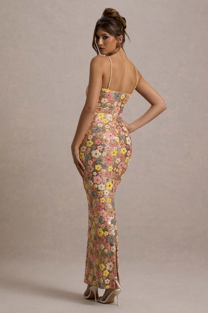 Vestido maxi mujer con detalles brillantes corte ajustado noche