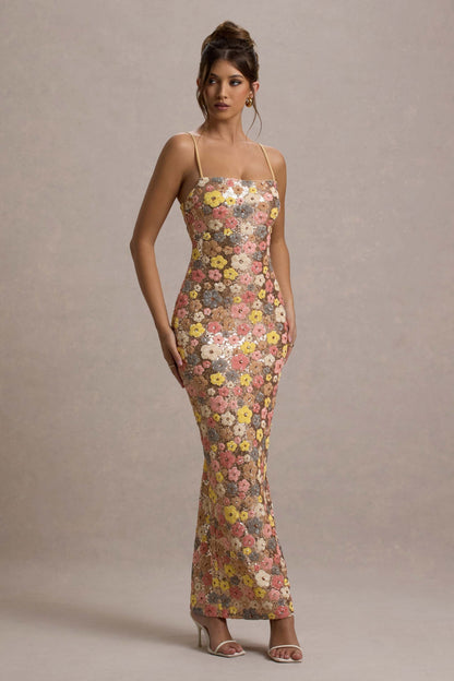 Vestido maxi mujer con detalles brillantes corte ajustado noche - Mavetta
