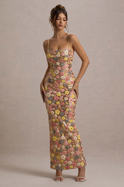 Vestido maxi mujer con detalles brillantes corte ajustado noche