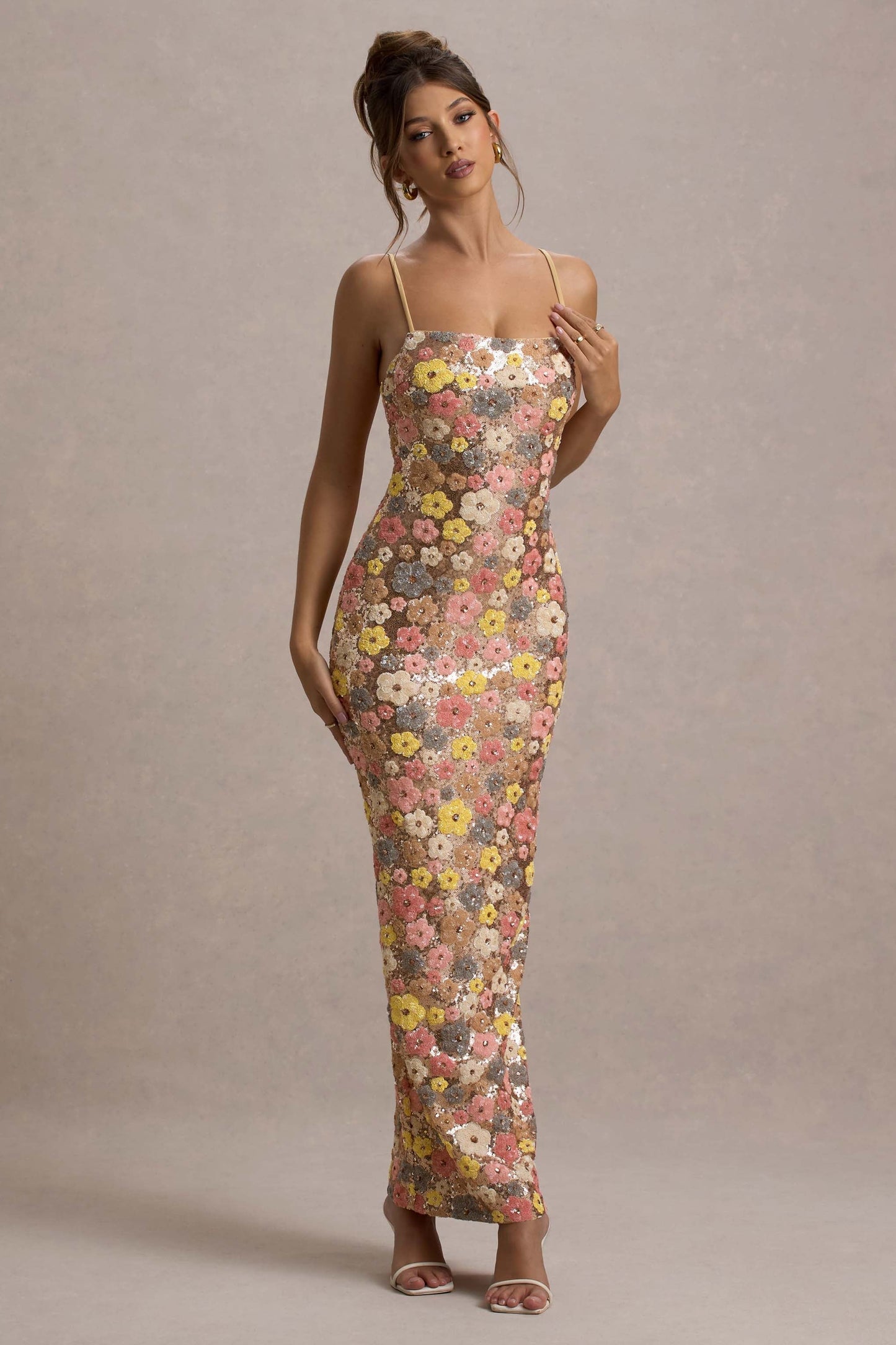Vestido maxi mujer con detalles brillantes corte ajustado noche