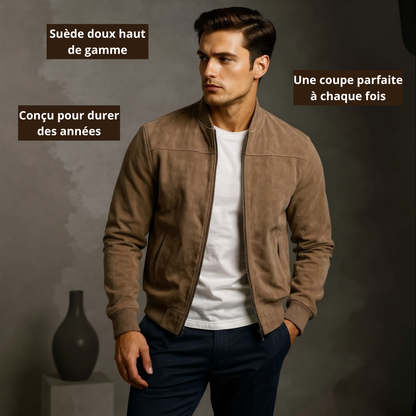 Chaqueta Hombre de Cuero Gamuzado Corte Clasico