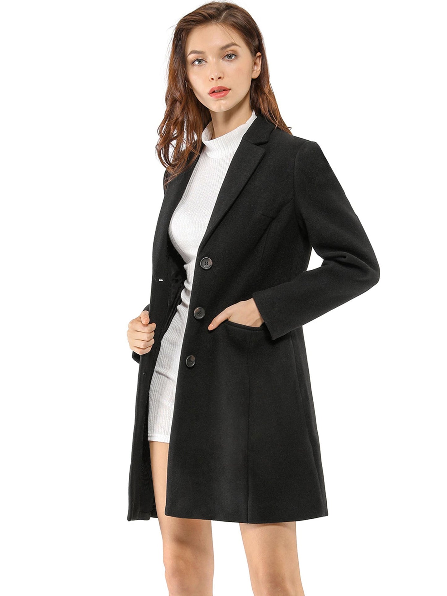 Abrigo Mujer Invierno Lana Solapa Clásica