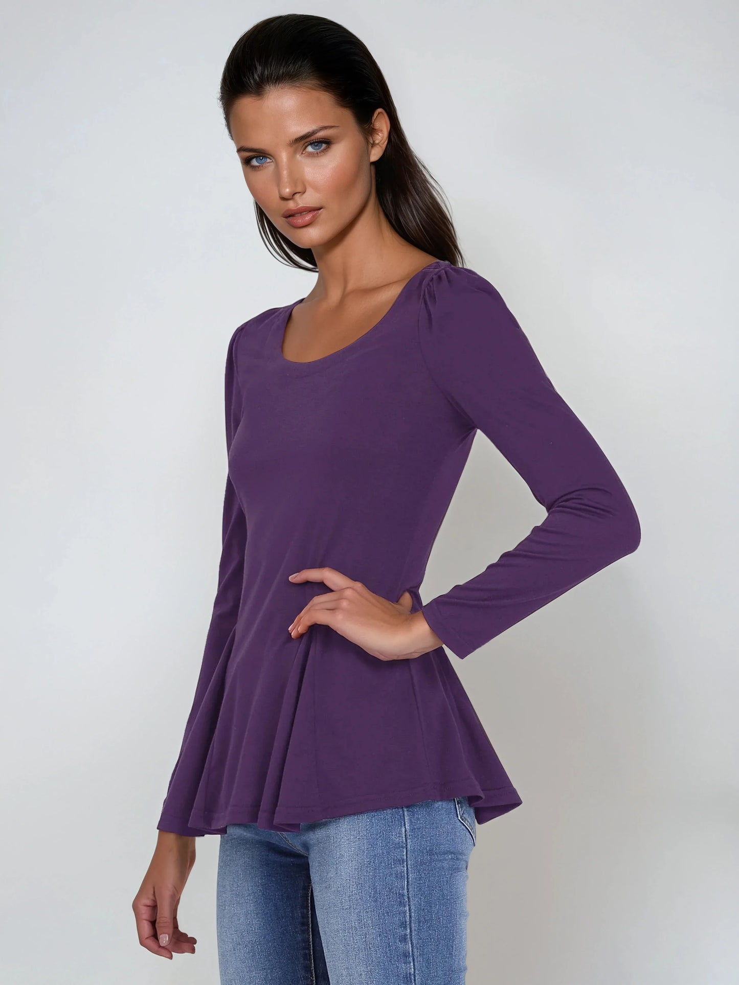 Camiseta Mujer Algodón Manga Larga Cuello Redondo