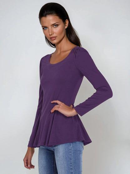 Camiseta Mujer Algodón Manga Larga Cuello Redondo