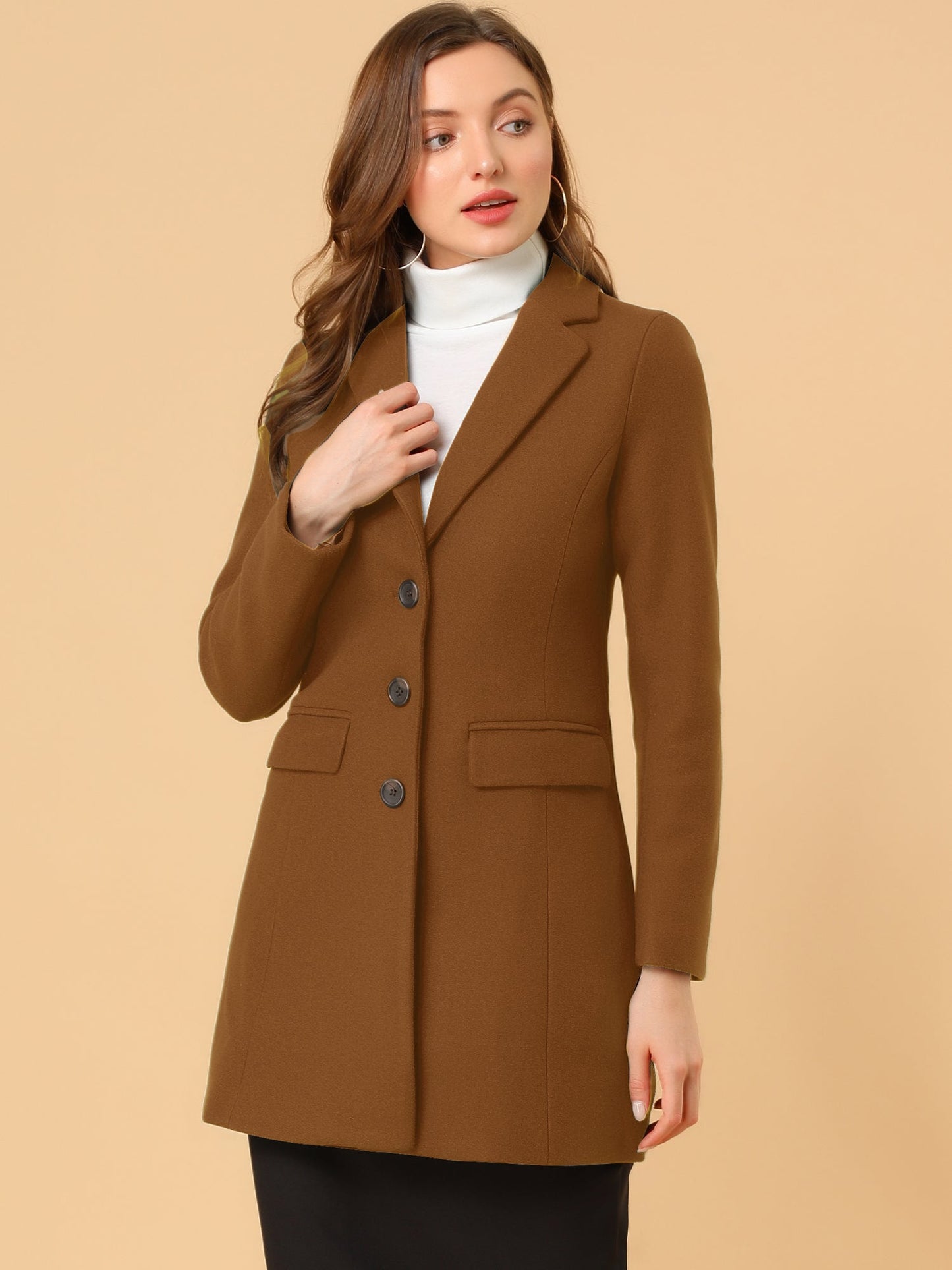 Abrigo Mujer Invierno Lana Solapa Clásica