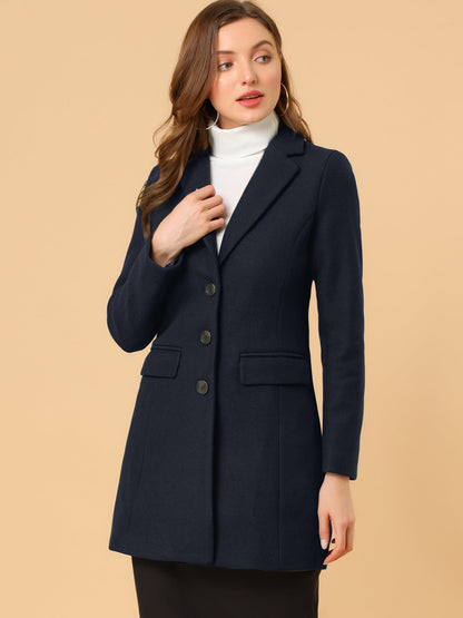Abrigo Mujer Invierno Lana Solapa Clásica
