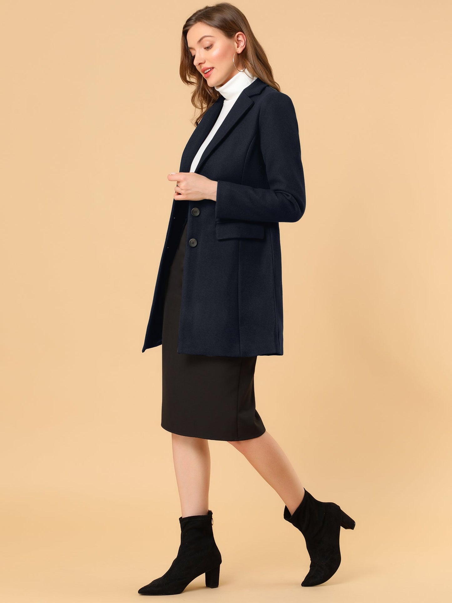 Abrigo Mujer Invierno Lana Solapa Clásica