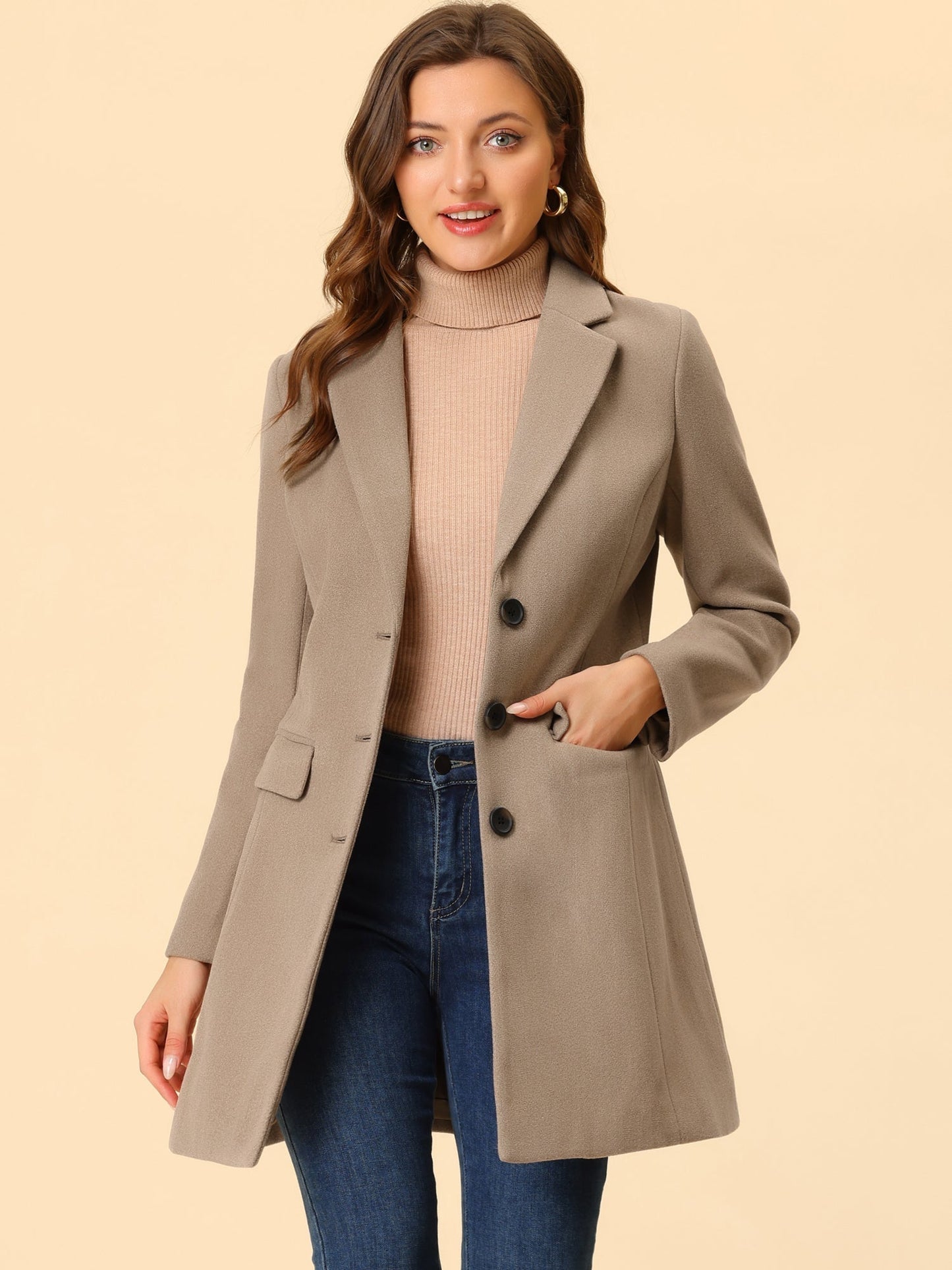 Abrigo Mujer Invierno Lana Solapa Clásica