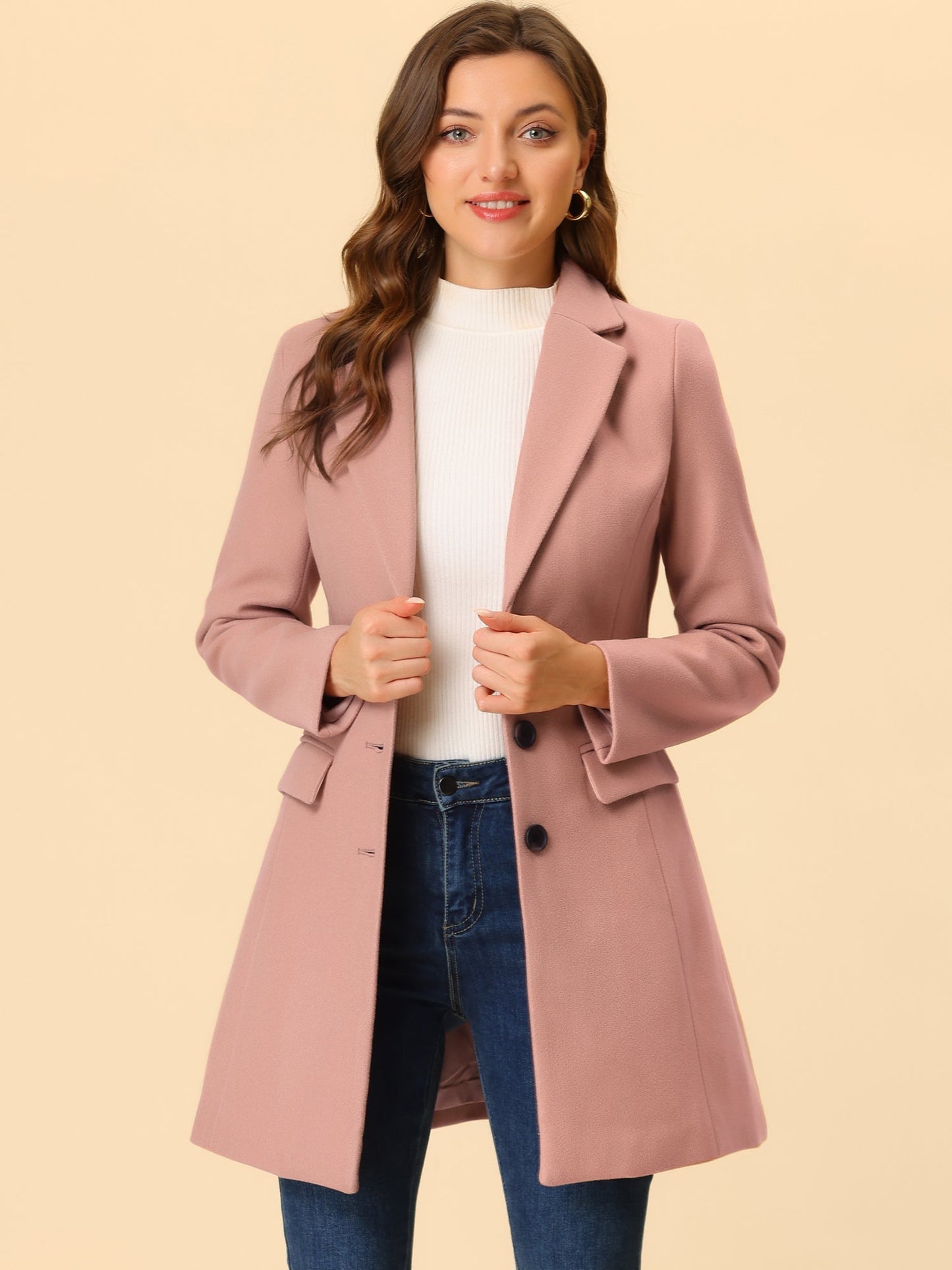 Abrigo Mujer Invierno Lana Solapa Clásica