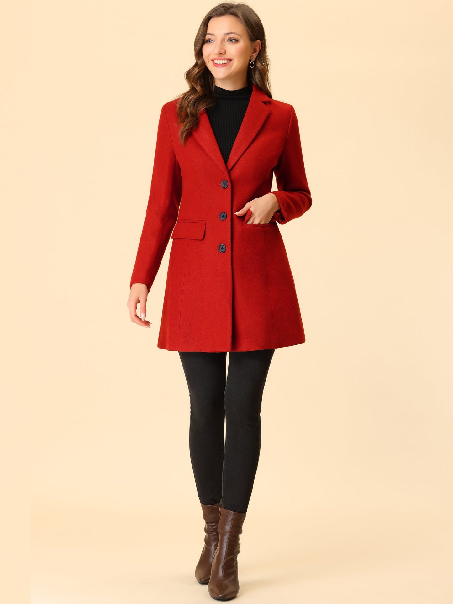 Abrigo Mujer Invierno Lana Solapa Clásica