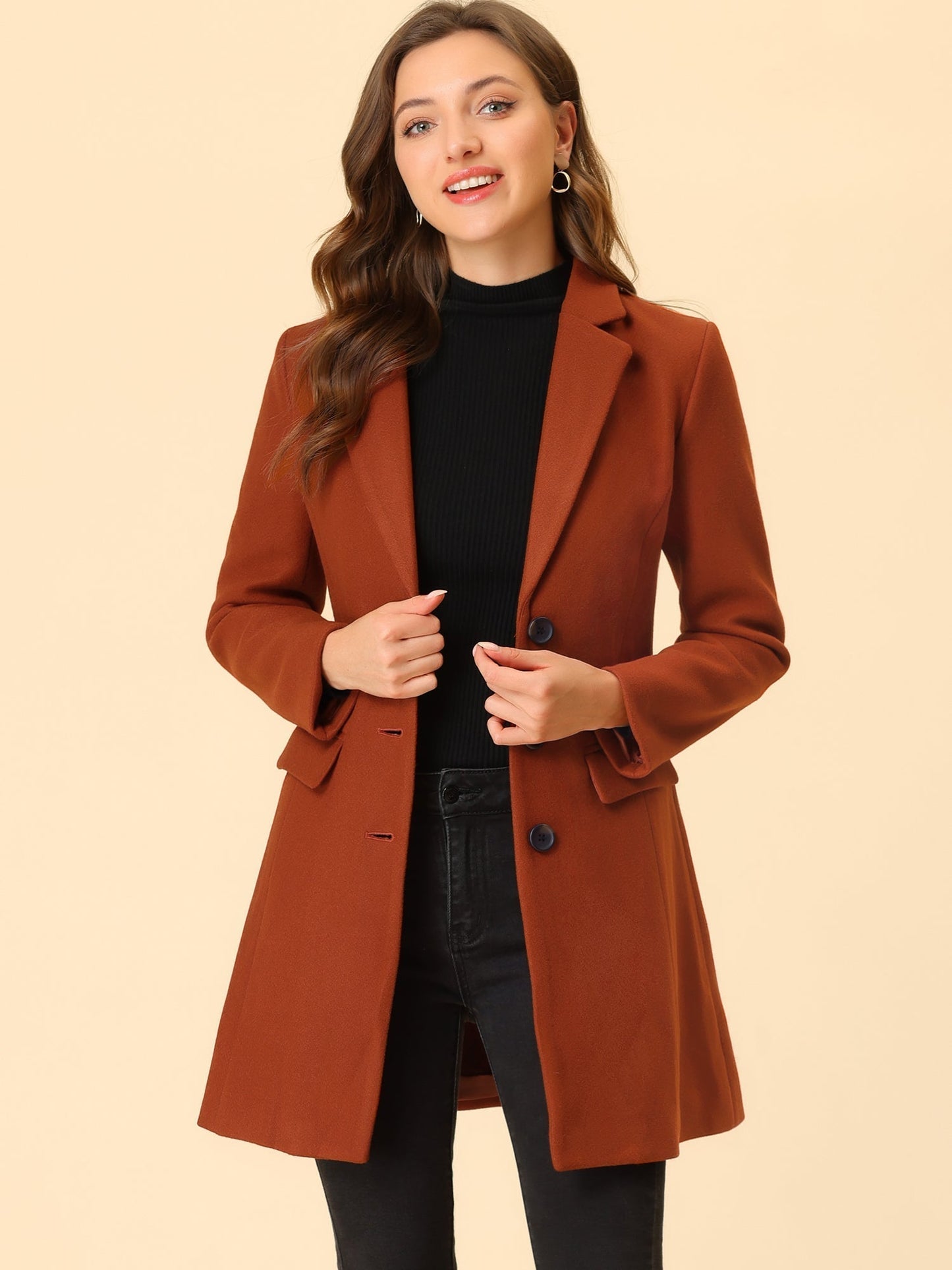 Abrigo Mujer Invierno Lana Solapa Clásica