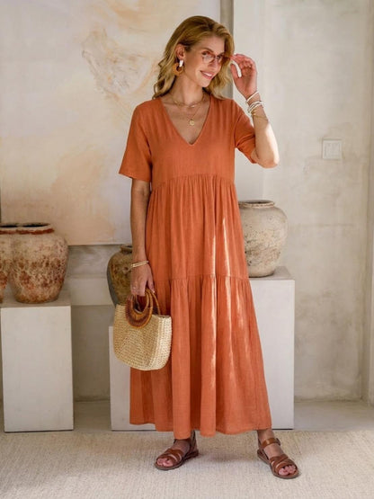 Vestido largo mujer capas escote en v estilo bohemio