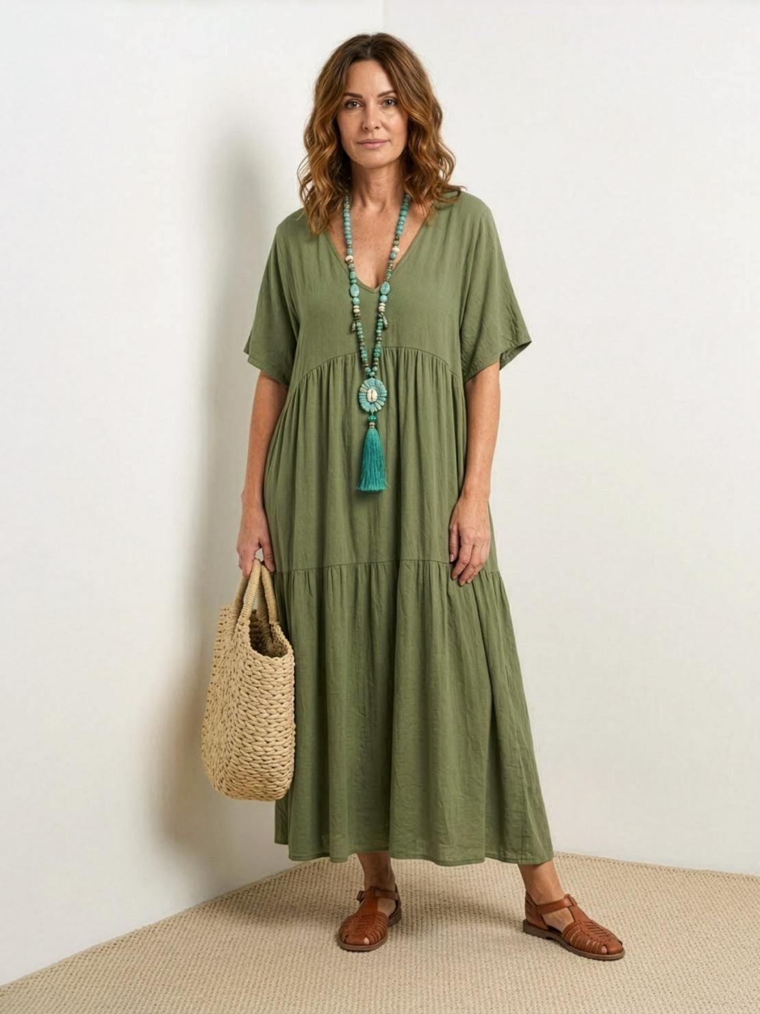 Vestido largo mujer capas escote en v estilo bohemio