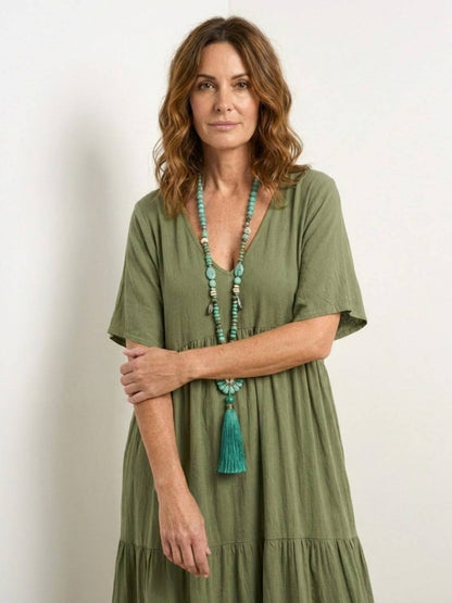 Vestido largo mujer capas escote en v estilo bohemio