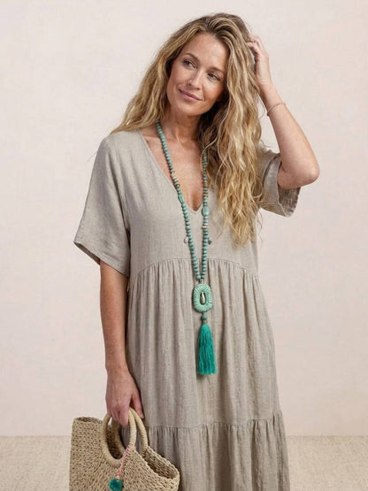 Vestido largo mujer capas escote en v estilo bohemio