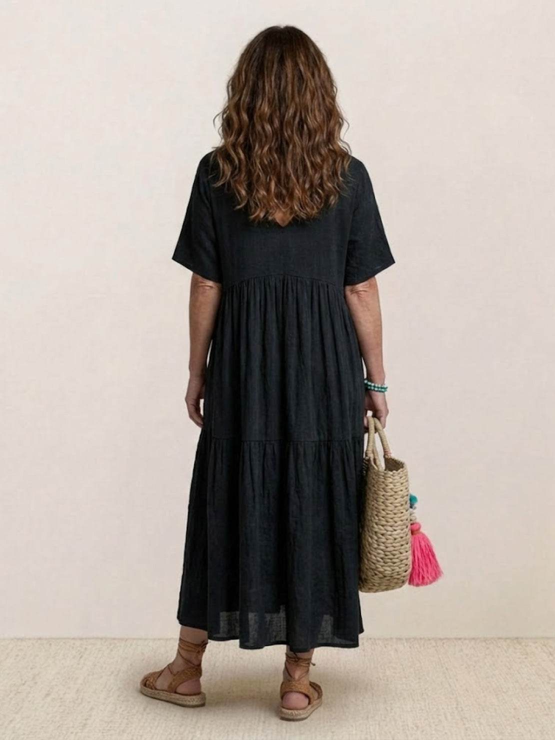 Vestido largo mujer capas escote en v estilo bohemio