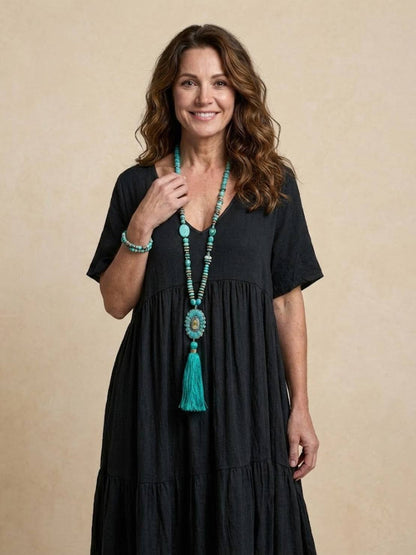 Vestido largo mujer capas escote en v estilo bohemio