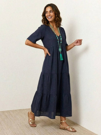 Vestido largo mujer capas escote en v estilo bohemio